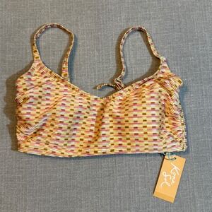 Kona Sol Bikini Top D/DD Multi Stripe Ribbed Bralette Swimsuit NWT